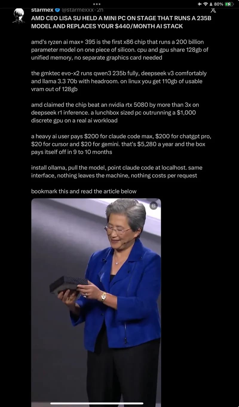 AMD Unveils Mini PC with Ryzen AI Max+ 395 Chip Running 235B Parameter Model