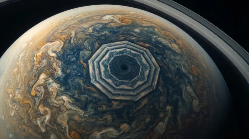 Oamenii de știință de la NASA au descoperit un model atmosferic gigantic cu 10 laturi la polul sud al planetei Saturn