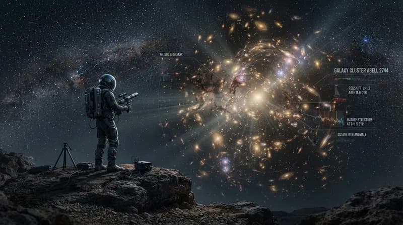 Călător cosmic în timp: Telescopul Webb descoperă un cluster galactic masiv care sfidează fizica standard